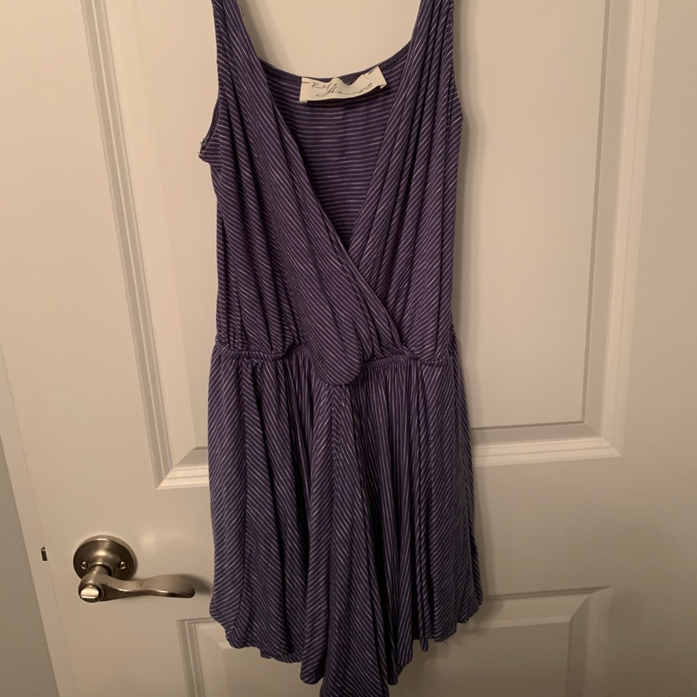 Blue and white striped v neck romper
